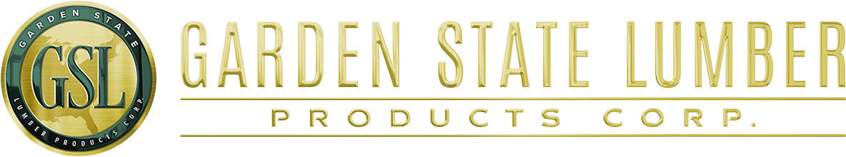 Gold and green banner reading 'Garden State Lumber Products Corp.' with a circular GSL emblem on the left.